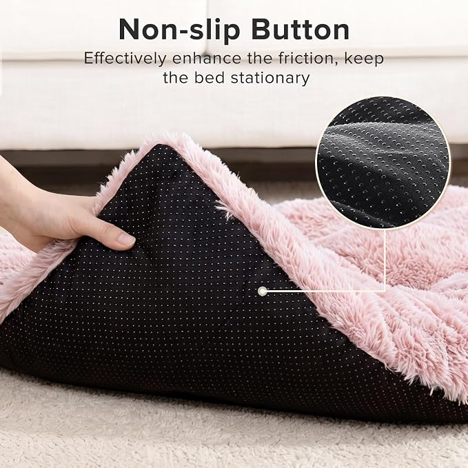 JOEJOY Large Dog Bed Crate Pad, Deluxe Plush Washable Dog Beds Fulffy Soft Kennel Pad Anti-Slip Pet Sleeping Mat for Large Medium Small Dogs, 35" x 23", Pink