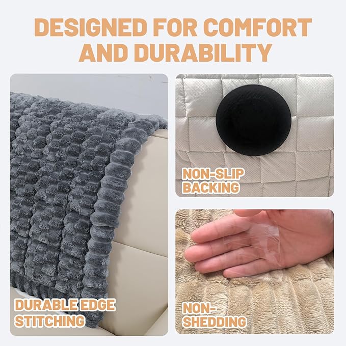 Couch Cover for Dogs Washable,Non Slip Fuzzy Durable Pet Friendly Cozy | Soft Slipcovers for 3 Cushion Sofa Cover,Plush Thick Protector Fits Mat Bed Leather & Fabric Couches (Grey 27.6"x59")
