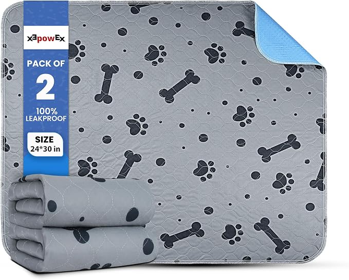 Washable Puppy Pads for Dogs 2 Packs 24’’ x 30’’ Reusable Pee Pads for Dogs Waterproof Heavy Absorbent Puppy Training Pads for Indoor Dog Mats