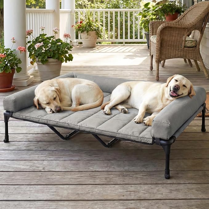 Veehoo Cooling Elevated Dog Bed Add Removable Waterproof Bolster Cushion Mat, Raised Pet Cot with Breathable Teslin Mesh, No-Slip Feet, Dog Couch Bed for Indoor Outdoor, 59x37.5inches, Grey, CWC2331B