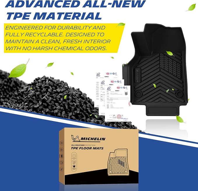 Michelin Vehicle Mat, All-Weather TPE Custom Fit Liner for Tesla Model Y 5 Seat Floor Mats 2025-2027 (11 Piece), Premier