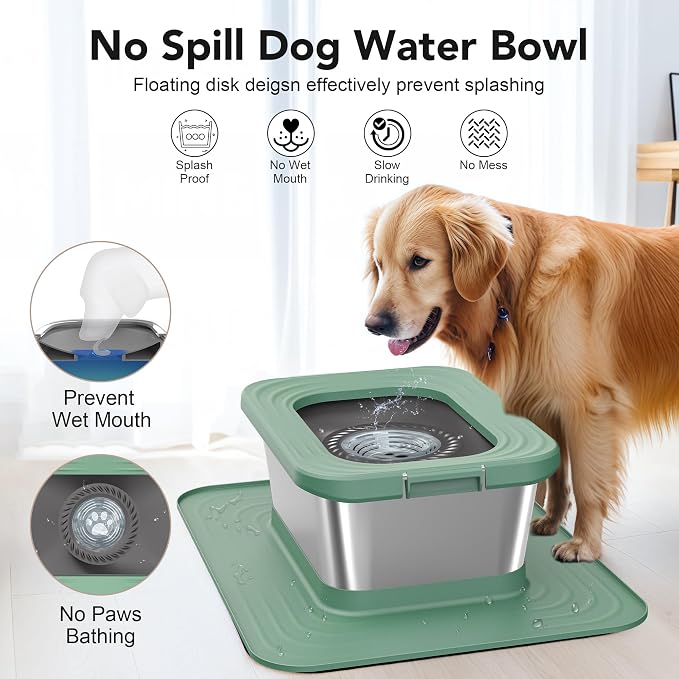 Decflow 10L Stainless Steel Dog Water Bowl, No Spill Anti-Splash Bowls | Slow Drinking for Messy Drinkers, XXl Anti-Skid Silicone Mat,Heavy Duty Pet Bowls for Indoor/Outdoor Use