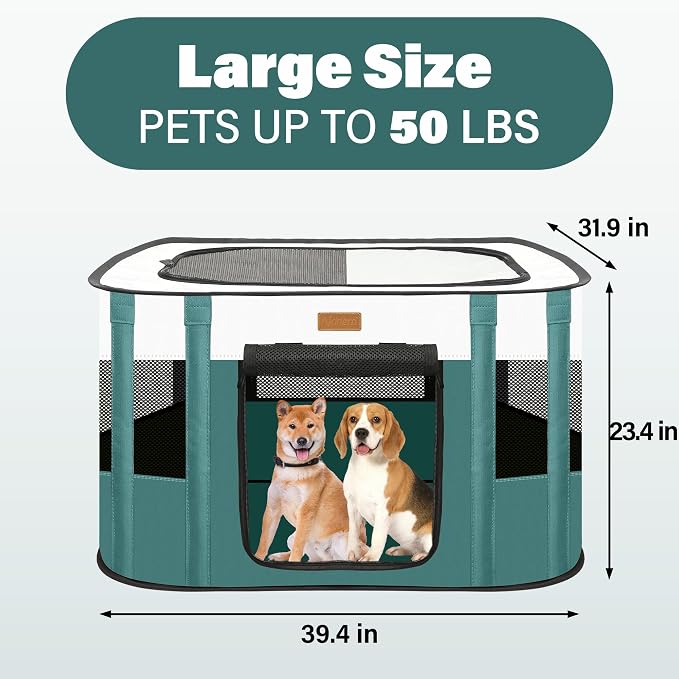 Dog Playpen - Foldable Cat Play Pens for Pubby,Kitten, Rabbit,Portable Pet Tent with Carring Bag for Indoor/Outdoor Travel Camping (Blue-Large)