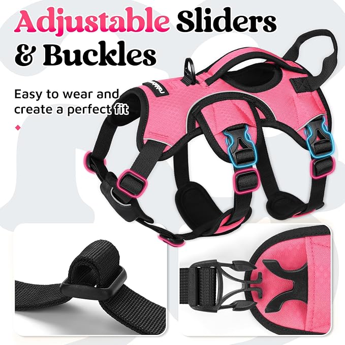 rabbitgoo Escape Proof Dog Harness for Small, No Pull with Lift Handle | No Escape, Full Soft Padded, Reflective Adjustable Vest, Leash Clip for Walking Hiking Training, Peach Pink, Small