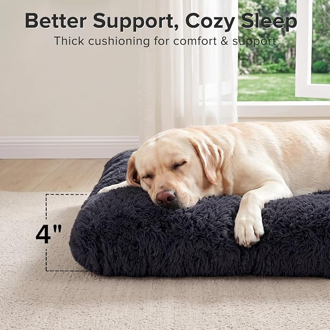 JOEJOY Large Dog Bed Crate Pad, Deluxe Plush Washable Dog Beds Fulffy Soft Kennel Pad Anti-Slip Pet Sleeping Mat for Extra Large Medium Small Dogs, 47" x 29", Dark Grey
