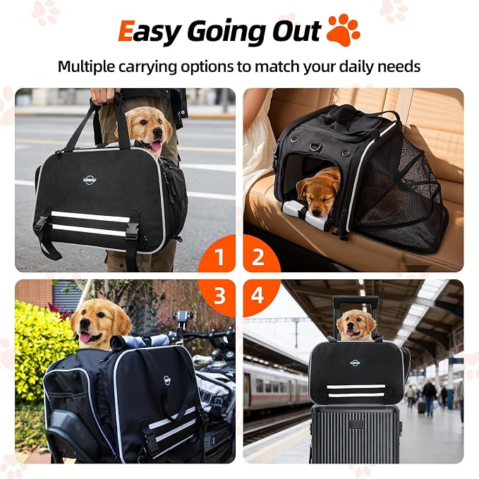 Motorcycle Dog Carrier, Expandable Airline Approved Pet Carrier with Stable Frame, Collapsible Soft-Sided Travel Puppy Shoulder Bag for Small Cats and Dogs Under 17 lbs