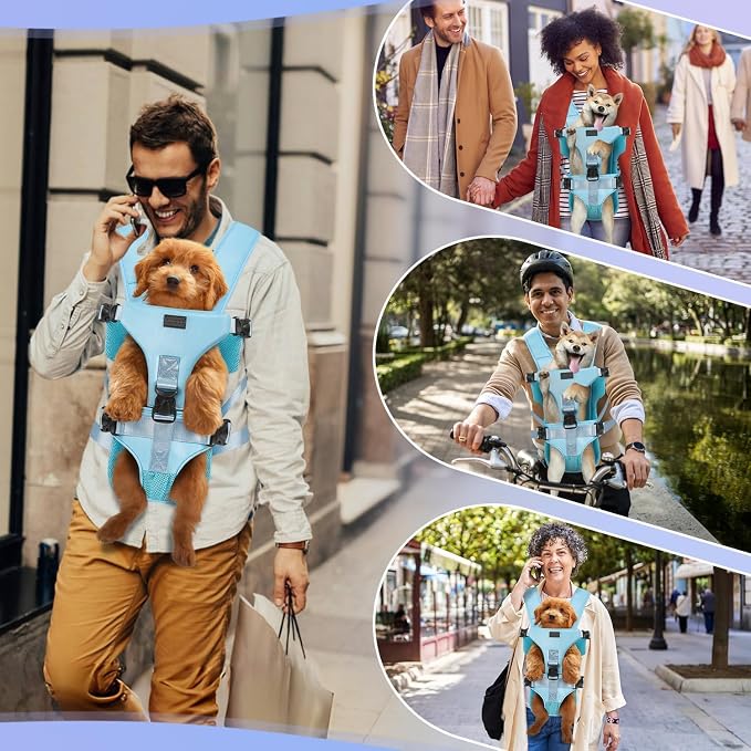 YUDODO Front Pet Carrier Backpack for Small Dog, Legs Out Dog Chest Carrier | Safety Belt, Ergonomic Support, Hands Free, Durable & Comfortable, For Walking Hiking Cycling, Blue, S