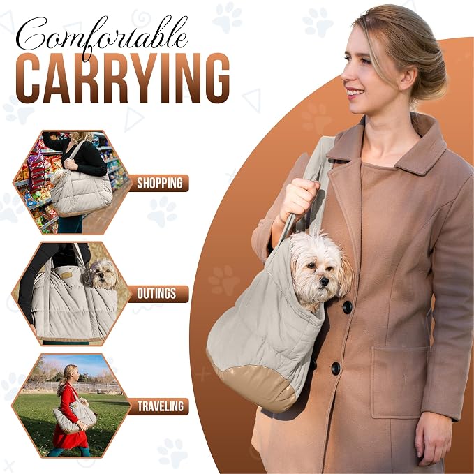 Plush Dog Purse Carrier for Small Dogs, Soft Tote Bag with Safety Harness Clip, Cozy Pet Carrier for Dogs Under 15 lbs, Comfortable Dog Shoulder Carrier for Travel, White 2.0