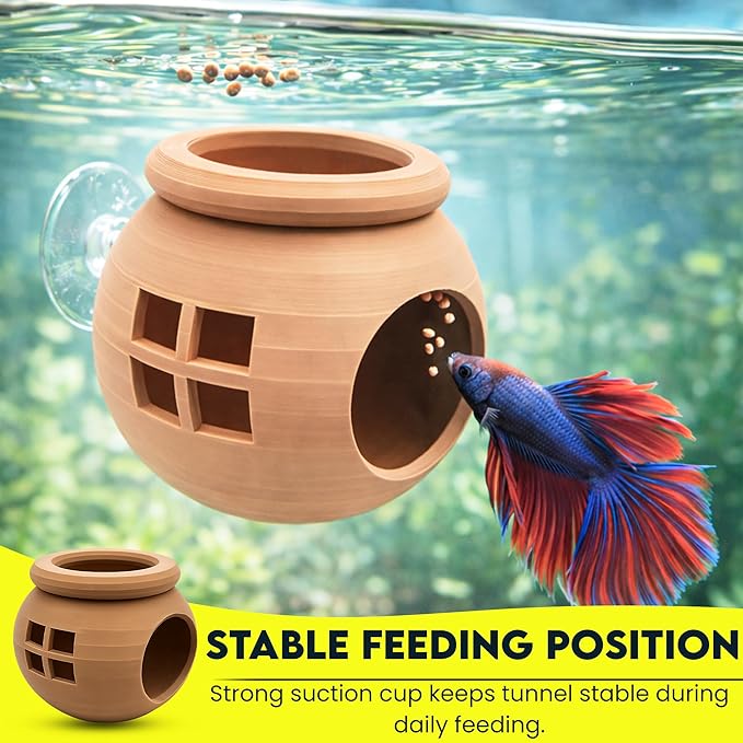 Floating Cozy Betta House, Natural Floating Betta Hide Out, Aquarium Fish Hammock, Relaxing & Stress Relief, Suction Cup Included, 2.9" W x 2.6" H (Natural Brown)