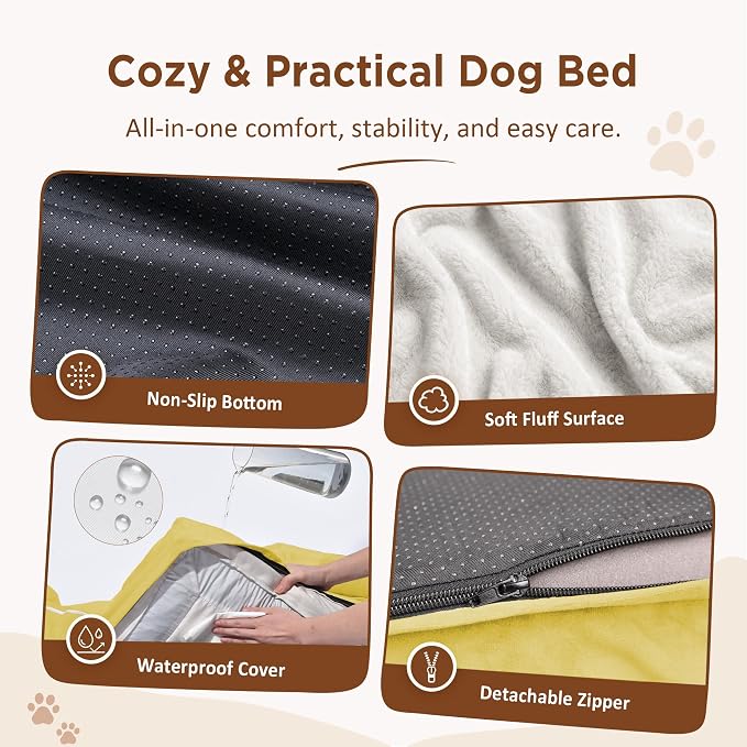 Comfort Expression Waterproof Orthopedic Dog Beds for Large Sized Dog | Supportive Egg Crate Foam Large Pet Bed with Removable Bolster, Dog Couch with Washable Cover & Non-Slip Bottom, 36x27 Inch