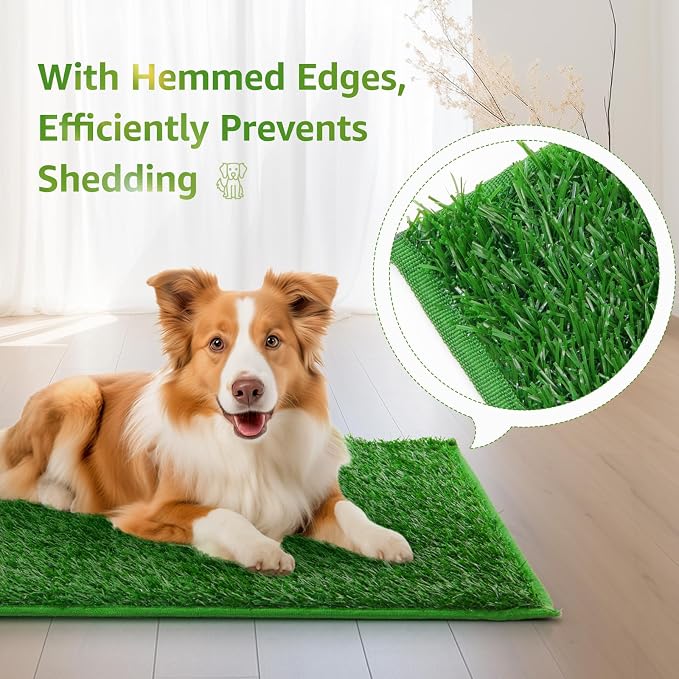 LOOBANI Dog Grass Pee Pads, 14.1x18.1in Artificial Grass Pad for Potty Tray | 2 Pack, Hemmed Edge, Fake Grass for Dogs to Pee On, Washable, Replacement Turf, Outdoor Indoor Pee Grass Patch, Easy to Clean