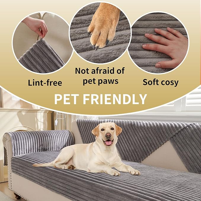 HAOMAIJIA Waterproof Couch Cover for Dogs Washable,Faux Fur Pet Couch Covers for Sofa,Soft Dog Bed Cover Non-Slip Couch Covers for 3 Cushion Couch Sofa Pet Friendly (Grey, 35" x 47" 1 Pack)