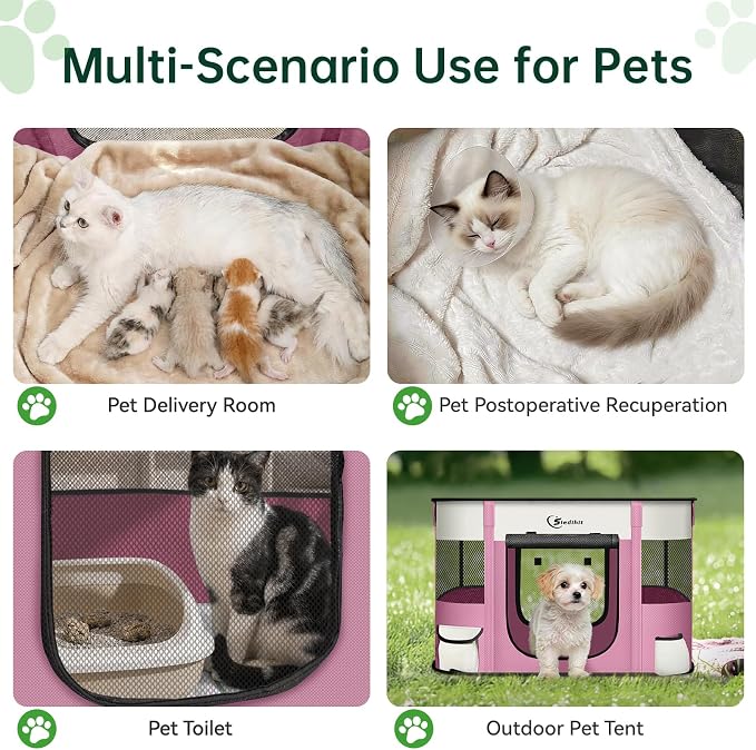 Siedihit Dog Playpen, Cat Pet Puppy Crate, Portable Playpens Indoor Outdoor (Pink, Small)