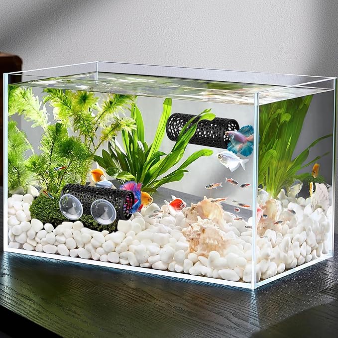 2Pcs Black Betta Aquarium Decoration, Betta Fish Tank Accessories Decoration with Suction Cup, Hidden Decor Habitat Toys for Shrimp Breeding Small Fish Playing & Resting