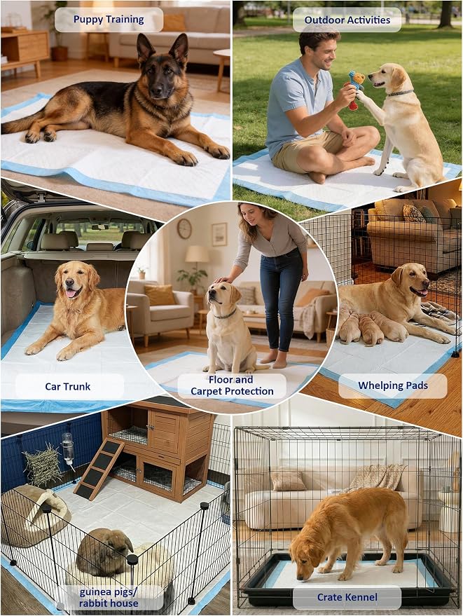 Ownpets XL Dog Training Pads 35x32, 6-Layer Leak-Proof Pee Pads, 20 Count | Absorbent 6 Layer, Quick-Dry Surface Locks Moisture & Odors, Non-Slip Backing, Ideal for Puppies, Seniors & Large Breeds