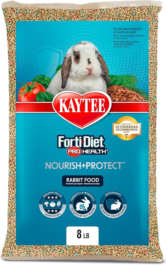 Kaytee Forti-Diet Pro Health Nourish+Protect Adult Rabbit Food, Comprehensive Nutrition Backed by Science, Digestive Health, Immune Support, 8 pounds
