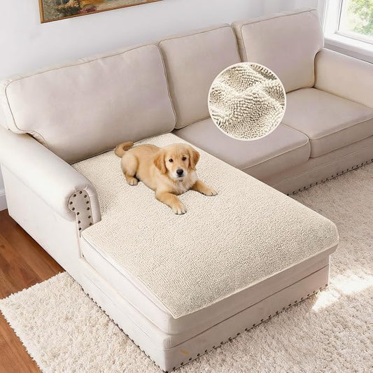 H.VERSAILTEX Non Slip Pet Couch Cover Chenille Dog Bed Protector Thick Soft Sofa Slipcover Pet Friendly Washable Couch Cushion Covers for Pets (40" x 50", Ivory)