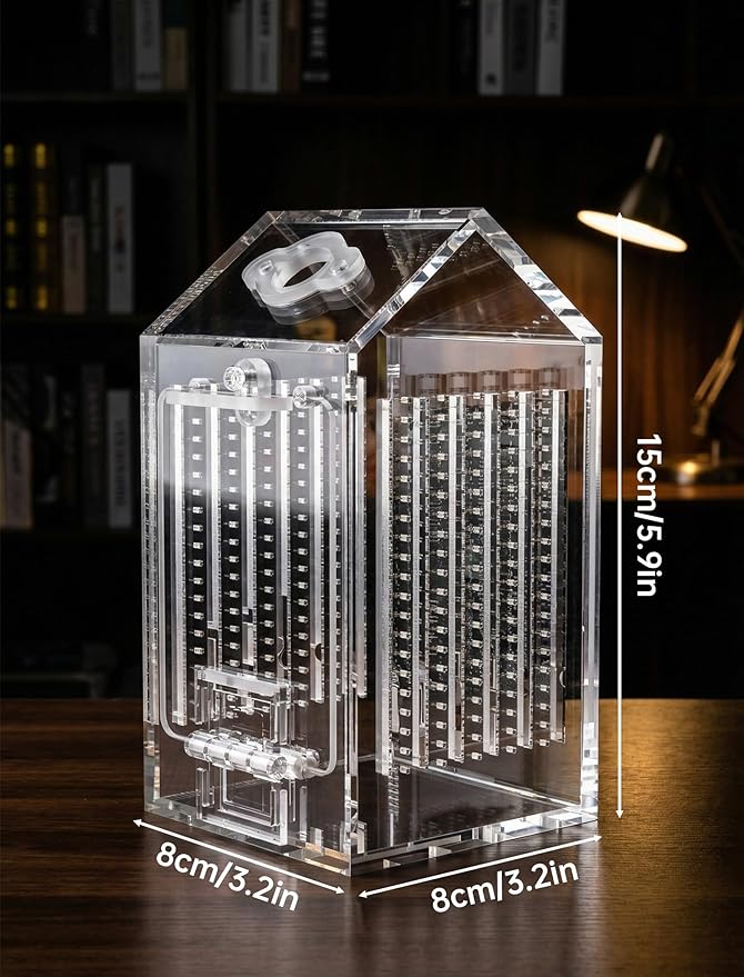NiHome Clear Acrylic Jumping Spider Enclosure, Tarantula Terrarium, Acrylic Praying Mantis Enclosure, Magnetic Front Opening Door & Feeding Port, Escape-Proof Reptile Habitat,1.5mm Ventilation Holes