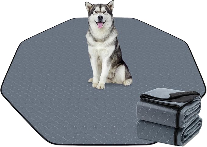 Bunlitent Washable Pee Pads for Dogs, 83'' Diagonal Octagon, 2 Pack, Grey | Designed for 24'' Width 8 Panels Dog Playpen, Non-Slip, Super Absorbent, Reusable, Waterproof, For Dog Playpen, Crate, Car