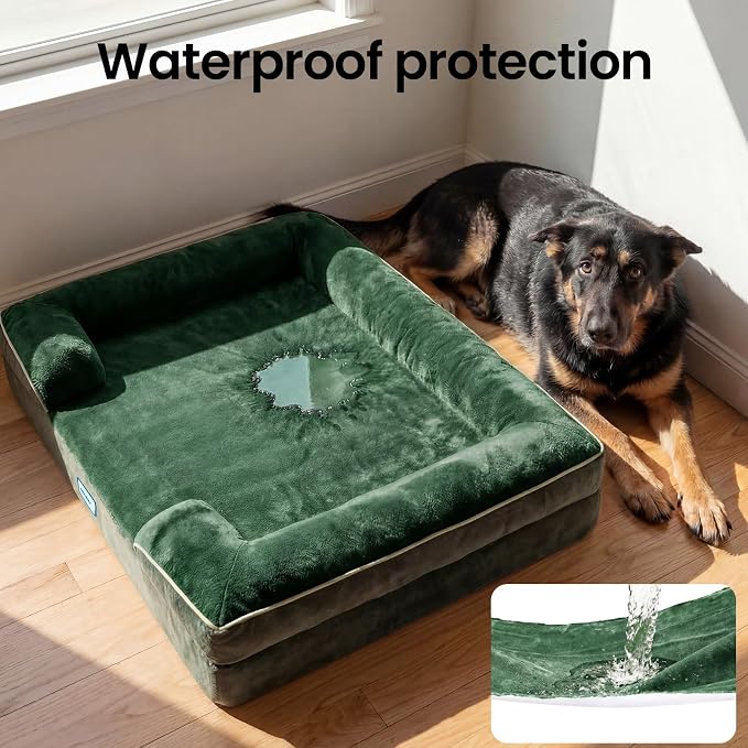OhGeni Orthopedic Extra Large Dog Bed Couch, Memory Foam, 44-inch (Green) | Waterproof Pet Bed with Machine-Washable Removable Cover & Soft Comfortable Fabric