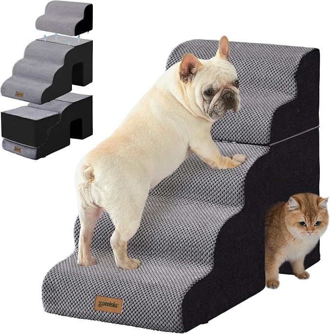 ZOMISIA Dog Ramp for Large Dogs with Tunnel, 24" H 5 Steps for High Bed | Tunnel 2 in 1 with Zippers, Suitable for Puppy and Older Cats for couch, Non-Slip Durable Dog Steps with High-Density Foam