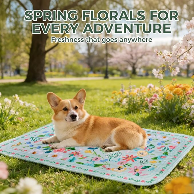 Homimp Washable Pee Pads for Dogs,2 Pack Spring Floral Reusable Puppy Pads Waterproof,Absorbent and Leakproof Dog Pee Pads,Non Slip Puppy Training Pads,Pet Mat for Floor,Whelping,Teal 18"x24"