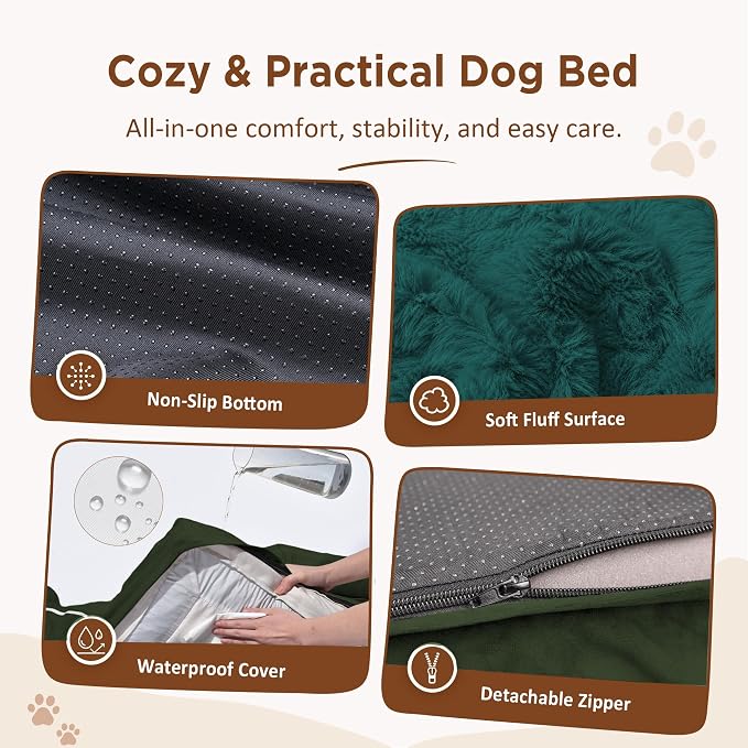Comfort Expression Waterproof Orthopedic Dog Beds for Extra Large Dog | Supportive Egg Crate Foam XL Dog Bed with Removable Bolster, Dog Couch with Washable Cover & Non-Slip Bottom, 45x35 Inch