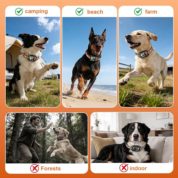 GPS Wireless Dog Fence System, Electric Dog Fence Using GPS Electric Satellite Technology, IPX7 Waterproof Rechargeable Design, GPS Dog Collar Has 2 Modes Circular and Free-Form Fence