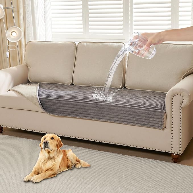 HAOMAIJIA Waterproof Couch Cover for Dogs Washable,Faux Fur Pet Couch Covers for Sofa,Soft Dog Bed Cover Non-Slip Couch Covers for 3 Cushion Couch Sofa Pet Friendly (Grey, 35" x 47" 1 Pack)