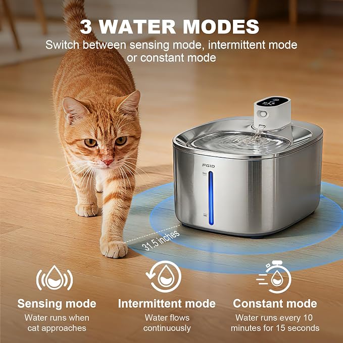 Wireless Cat Water Fountain Stainless Steel,4.2L Cordless Pet Fountains for Dringking,4000mah Battery Operated Cat Water Pountain,Automatic Dog Dispenser w Pen Cat Toys