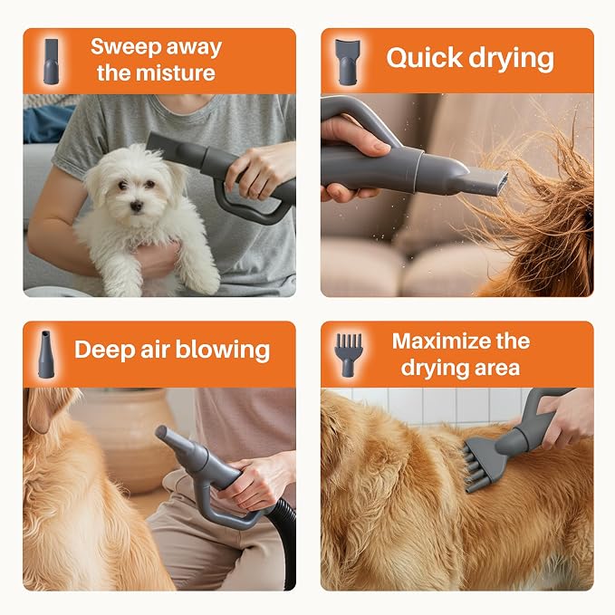 NEWBULIG Dog Hair Dryer with Heater for Grooming, High Velocity Speed | 1550W Dog Blow Dryer, Temperature Adjustable Dog Blower Grooming, Grey