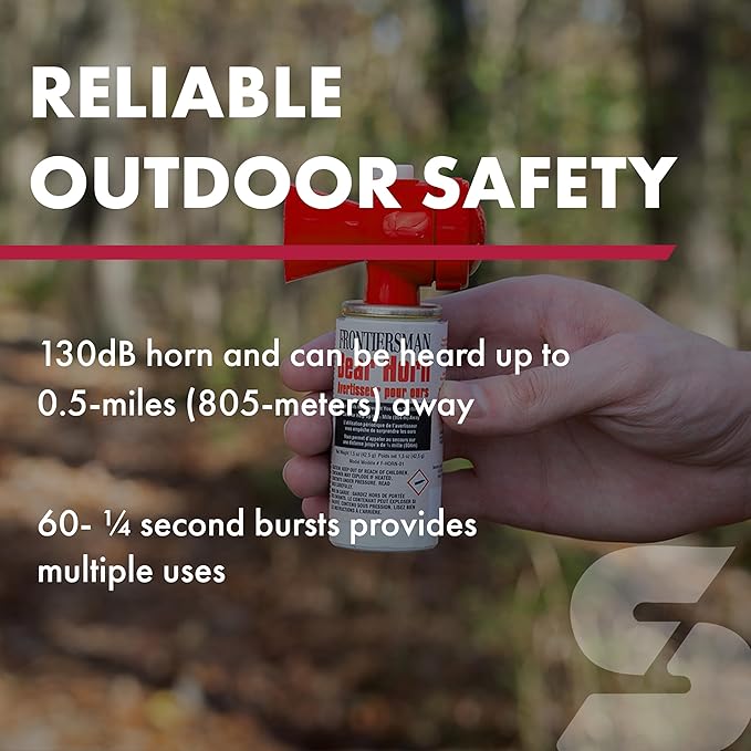 SABRE Frontiersman Bear Horn, Extremely Loud 130dB Sound Heard Up to ½ Mile (805 m) Away, 60 1/4-Second Bursts, Warn Bears & Give Them a Chance to Leave, On/Off Feature, Compact Size for Easy Carry