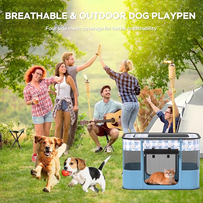 XRG Foldable Pet Playpen,Indoor Cat cage Puppy Crates M(31.5"x23.6"x21.7") | Portable Cat Kennel with Upgrade Breathable Mesh，Sturdy Kitten Playpen Indoor & Outdoor for Rabbit or Small Animals，Bule