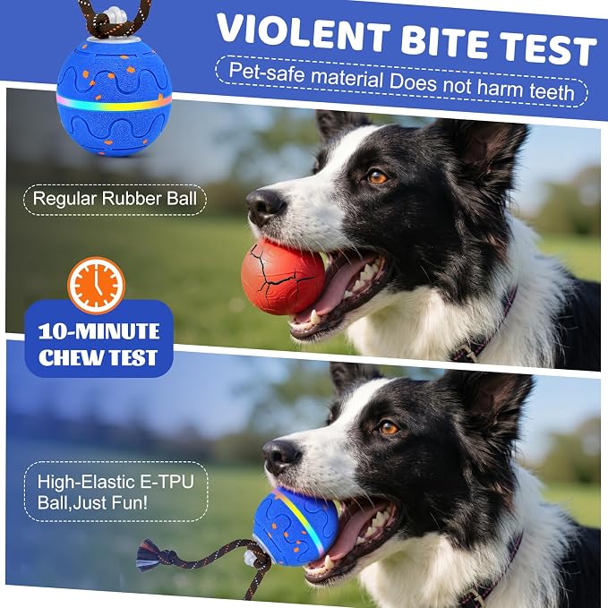 Interactive Dog Toy, Automatic Moving Dog Balls Smart Herding Ball for Dogs with Birdsong E-TPU Material, IPX7 Waterproof (Blue)