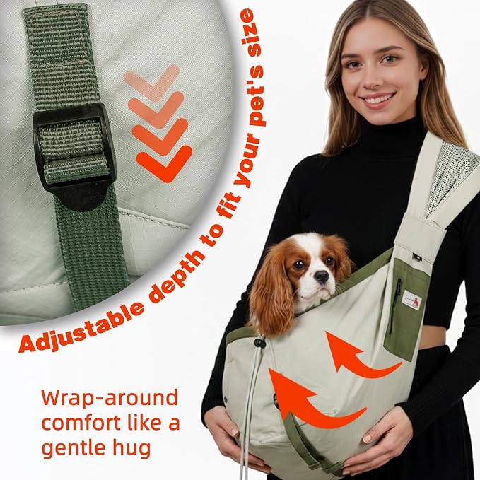 Dog Carrier Sling, Dog Carriers for Small Dogs Up to 20lbs,Army-Green | Puppy Sling, Cross Body Carrying Bag, Soft Front Pouch, Adjustable Shoulder Strap, Breathable Mesh Pet Backpack for Hiking