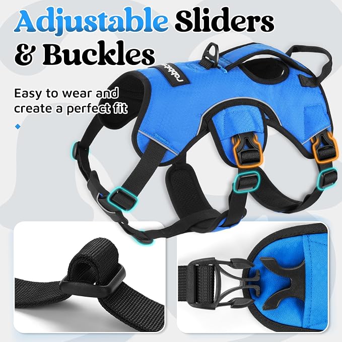 rabbitgoo Escape Proof Dog Harness for Medium, No Pull with Lift Handle | No Escape, Full Soft Padded, Reflective Adjustable Vest, Leash Clip for Walking Hiking Training, Blue, Medium