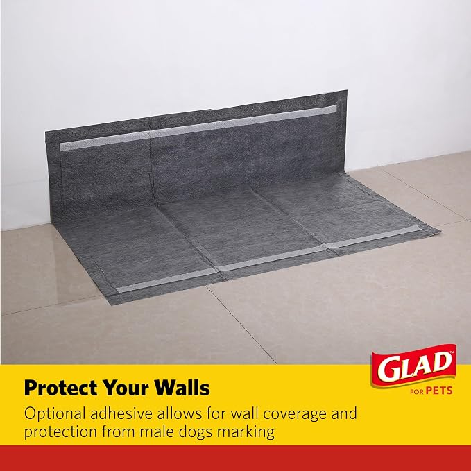 Glad for Pets Giant Activated Carbon Training Pads, 30 x 36 In, 24 Ct, 6-Pk | Adhesive backing and wall protection for leak-proof, super-absorbent day-to-night coverage