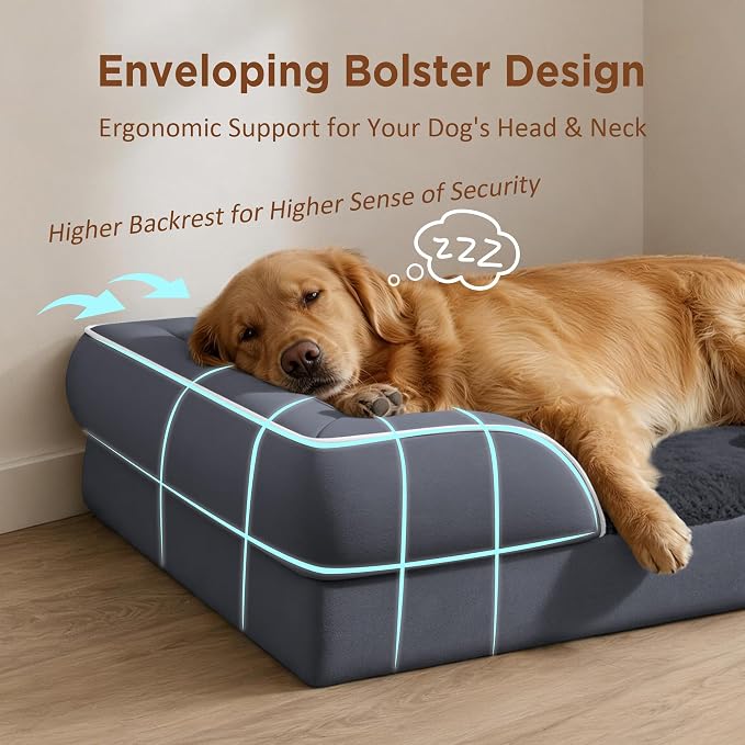 Comfort Expression Waterproof Orthopedic Dog Bed for Medium Size Dog | Supportive Egg Crate Foam Medium Pet Bed with Removable Bolster, Dog Couch with Washable Cover & Non-Slip Bottom, 28x19 Inch