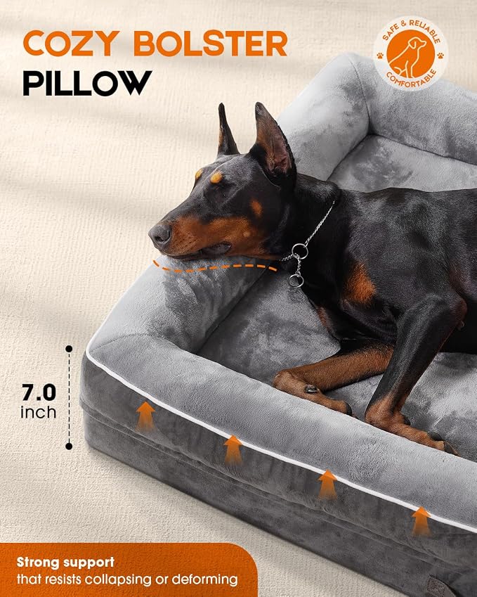 Upvilla Orthopedic Dog Bed, Four-Sided Medium Dog Sofa, Washable Cover Gray | Removable Waterproof Dog Bed Cover, Egg-Crate Orthopedic Foam, Built-In Carry Handle, Indoor Small Pet Beds, Cat Beds