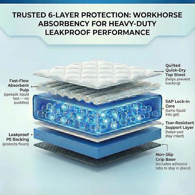 Pee Pads for Dogs Extra Large 37x54 XXXL 50 Count Leak Proof Heavy Duty | With adhesive tabs, 24 hour absorbent, disposable XXL puppy training pads for large dog breeds. 6-layer, non-slip backing