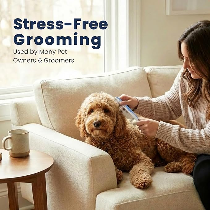 We Love Doodles Small Dog Grooming Comb & Large Dog Slicker Brush Bundle - Grooming Comb & Mini Slicker Brush for Small Puppy Kit - Removes Tangles & for Dematting - Made in USA