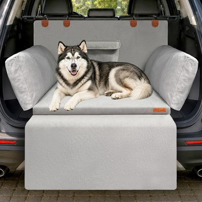 SUV Cargo Liner for Dog, Orthopedic SUV Dog Bed for Truck, Medium | Waterproof-coated 2-inch foam 6-inch side bolsters, bumper flap, storage pocket, non-slip backing for SUVs,25 x 30 in