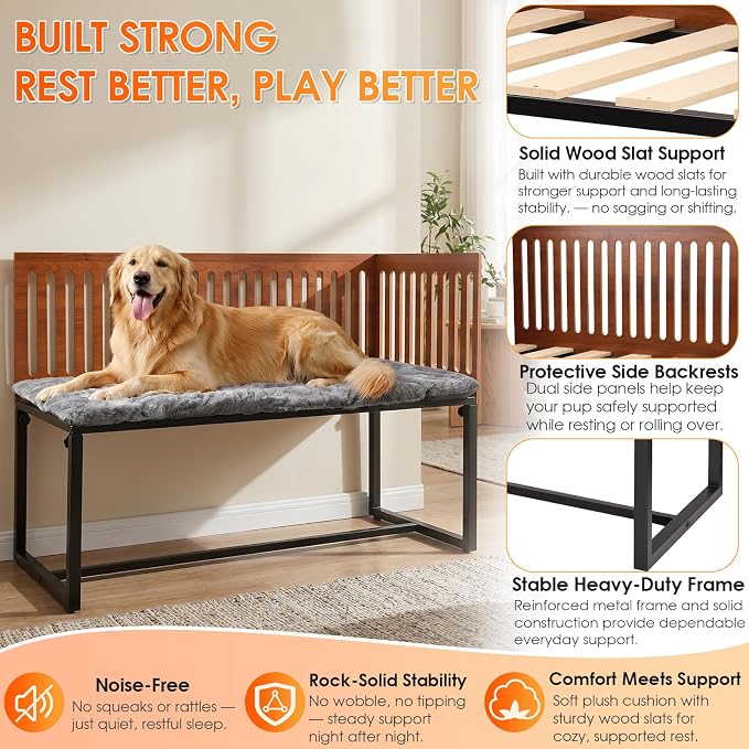 TIEBOLA Bedside Dog Bed 41"x18", Adjustable Height Metal Frame with Soft Cushion for Small Medium Dogs.