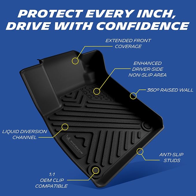 Michelin Vehicle Mats, Premier Series All-Weather TPE Custom Fit Liner for Honda Accord Gasoline & Hybrid 2018-2022 Floor Mats B(3 Piece)