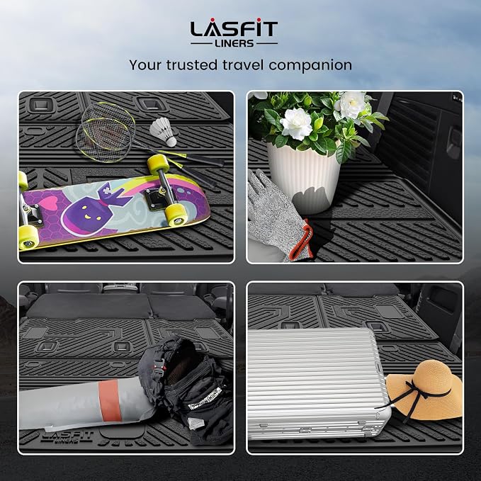 LASFIT Trunk Mat with Backrest Mat 2015-2020 for GMC Yukon (Only Yukon, Not Fit Yukon XL)/Cadillac Escalade (Only Escalade, Not Fit Escalade ESV)/Chevrolet Chevy Tahoe, All Weather TPE Custom Fit