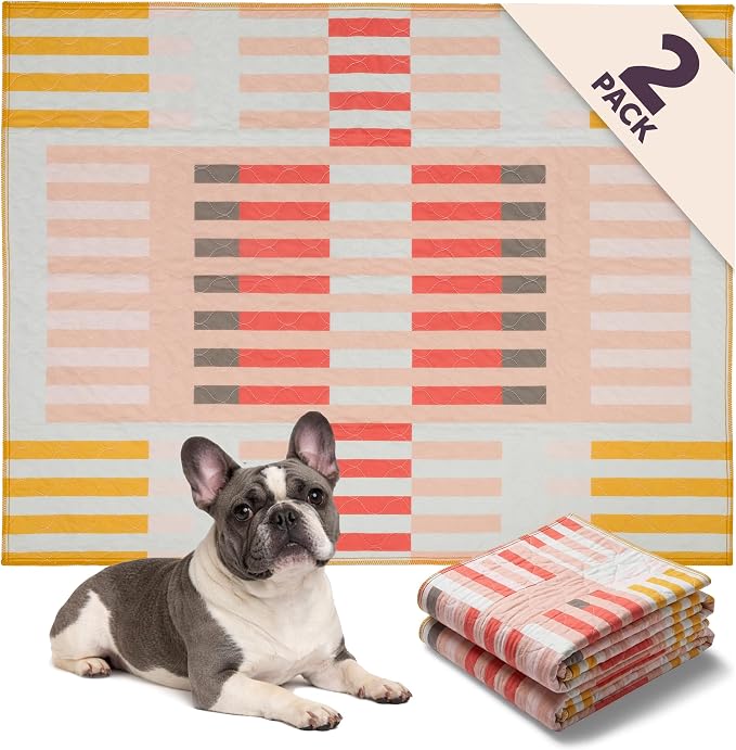 Lovewag Reusable Washable Dog Pee Pads, Guava Stripes 36x48, 2 Pack | Non-slip, waterproof, absorbent dog pee pads for potty training, whelping, senior dogs, multi-pet households, easy to clean