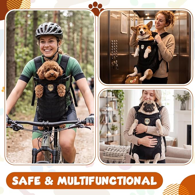 Dog Carrier Tactical Backpack for Medium Large 26-40lbs, Dog Soft Hands-Free Legs Out Pet Cat Front Carrier Backpack Facing Travel Bag for Outdoor Traveling Hiking Camping Bike(Black)