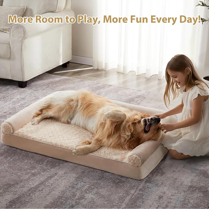 BFPETHOME Orthopedic Washable Large Dog Bed for Senior Dog Comfy Sleep | Waterproof Big Soft Pet Couch Bed for Dogs Relax with Removable Cover Supportive Egg Crate Foam Beige 36x27 Inch