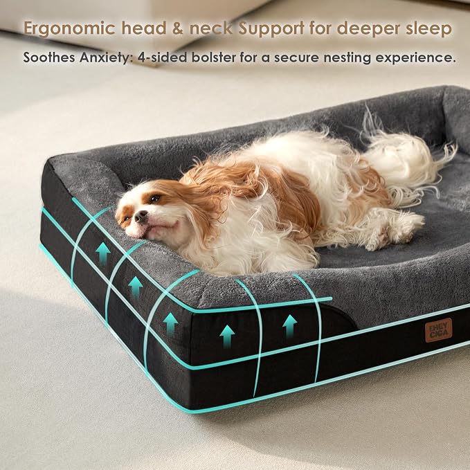 EHEYCIGA Orthopedic XXL Dog Bed for Large Dog, Memory Foam Dog Couch, Grey/Black