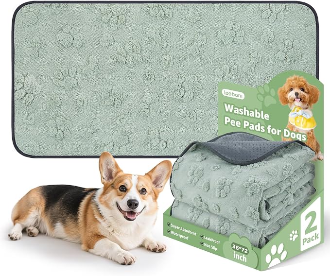 LOOBANI Reusable Pee Pads for Dogs, Hallway Runner, Floor,36"x72",2 Pack | Washable Puppy Pads, Super Absorbent, Waterproof, Leakproof, Non Slip, For Potty Training, Crates, Whelping, Beds, Couches